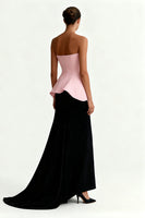 Load image into Gallery viewer, Black and Pink Satin Sheath Strapless Long Formal Dress