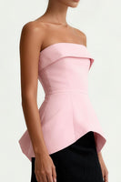 Load image into Gallery viewer, Black and Pink Satin Sheath Strapless Long Formal Dress
