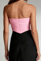 Load image into Gallery viewer, Black and Pink Patchwork Satin Strapless Ruched Long Formal Dress