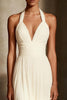 Load image into Gallery viewer, Ivory Chiffon Sheath Ruched Halter Long Formal Dress