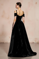 Load image into Gallery viewer, Black Velvet Ball Gown Cold Shoulder Long Holiday Party Dress