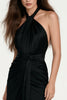 Load image into Gallery viewer, Black Sheath Halter Backless Long Formal Dress with Sash