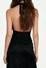 Load image into Gallery viewer, Black Sheath Halter Backless Long Formal Dress with Sash