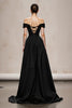 Load image into Gallery viewer, Black and White Satin Off the Shoulder Patchwork Long Formal Dress