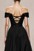 Load image into Gallery viewer, Black and White Satin Off the Shoulder Patchwork Long Formal Dress