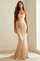 Load image into Gallery viewer, Ivory Mermaid Ruched Spaghetti Straps Long Formal Dress