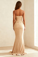 Load image into Gallery viewer, Ivory Mermaid Ruched Spaghetti Straps Long Formal Dress
