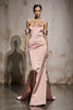 Load image into Gallery viewer, Light Pink Mermaid Satin Off the Shoulder Backless Long Formal Dress