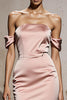 Load image into Gallery viewer, Light Pink Mermaid Satin Off the Shoulder Backless Long Formal Dress