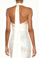 Load image into Gallery viewer, Sparkly White Sequins Mermaid Halter Long Formal Dress