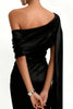 Load image into Gallery viewer, Black Satin Mermaid One Shoulder Long Formal Dress with Side Cape