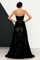 Load image into Gallery viewer, Sparkly Black and White Mermaid Strapless Sequins Long Formal Dress