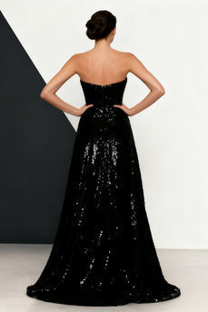 Sparkly Black and White Mermaid Strapless Sequins Long Formal Dress