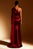 Load image into Gallery viewer, Sky Blue One Shoulder Satin Mermaid Long Formal Dress with Side Cape
