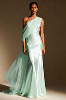Load image into Gallery viewer, White Mermaid One Shoulder Satin Long Formal Dress with Side Cape