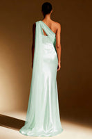 Load image into Gallery viewer, White Mermaid One Shoulder Satin Long Formal Dress with Side Cape