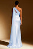 Load image into Gallery viewer, Sky Blue One Shoulder Satin Mermaid Long Formal Dress with Side Cape