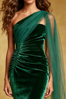 Load image into Gallery viewer, Dark Green Velvet Mermaid Ruffled Long Holiday Party Dress with Cape