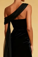 Load image into Gallery viewer, Black Mermaid One Shoulder Long Formal Dress with Cape