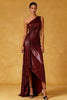Load image into Gallery viewer, Sparkly Burgundy Sequin Ruched One Shoulder Long Formal Dress