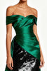 Load image into Gallery viewer, Sparkly Dark Green Satin Off the Shoulder Long Formal Dress