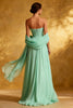 Load image into Gallery viewer, Sparkly Mint Green Strapless Chiffon Long Formal Dress with Shawl