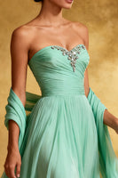 Load image into Gallery viewer, Sparkly Mint Green Strapless Chiffon Long Formal Dress with Shawl