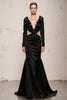 Load image into Gallery viewer, Black Mermaid V-Neck Cut Out Long Sleeves Formal Dress with Lace