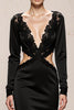 Load image into Gallery viewer, Black Mermaid V-Neck Cut Out Long Sleeves Formal Dress with Lace