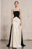 Load image into Gallery viewer, Black and White Satin Spaghetti Straps Sheath Long Formal Dress