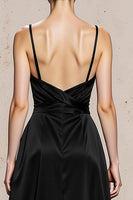 Load image into Gallery viewer, Black and White Satin Spaghetti Straps Sheath Long Formal Dress