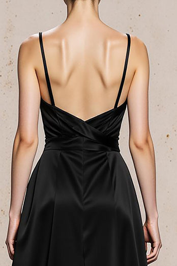 Black and White Satin Spaghetti Straps Sheath Long Formal Dress