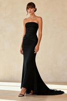 Load image into Gallery viewer, Simple Black Mermaid Satin Strapless Long Formal Dress