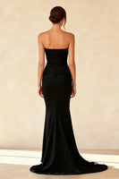 Load image into Gallery viewer, Simple Black Mermaid Satin Strapless Long Formal Dress