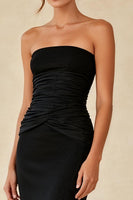 Load image into Gallery viewer, Simple Black Mermaid Satin Strapless Long Formal Dress