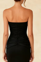 Load image into Gallery viewer, Simple Black Mermaid Satin Strapless Long Formal Dress