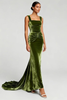 Load image into Gallery viewer, Simple Olive Velvet Mermaid Ruched Long Formal Dress