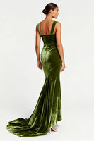 Load image into Gallery viewer, Simple Olive Velvet Mermaid Ruched Long Formal Dress