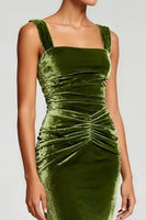 Load image into Gallery viewer, Simple Olive Velvet Mermaid Ruched Long Formal Dress