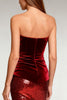 Load image into Gallery viewer, Sparkly Burgundy Mermaid Sequin Strapless Long Formal Dress