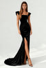 Load image into Gallery viewer, Simple Black Ruched Mermaid Velvet Long Formal Dress with Slit