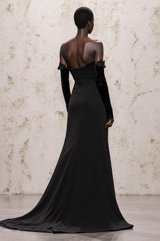 Black Velvet Sheath Long Sleeves Holiday Party Dress with Lace