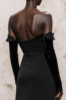 Load image into Gallery viewer, Black Velvet Sheath Long Sleeves Holiday Party Dress with Lace