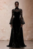 Load image into Gallery viewer, Black Velvet High Neck Sheath Lace Long Sleeves Holiday Party Dress