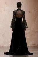 Load image into Gallery viewer, Black Velvet High Neck Sheath Lace Long Sleeves Holiday Party Dress
