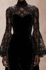 Load image into Gallery viewer, Black Velvet High Neck Sheath Lace Long Sleeves Holiday Party Dress