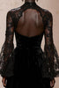 Load image into Gallery viewer, Black Velvet High Neck Sheath Lace Long Sleeves Holiday Party Dress
