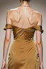 Load image into Gallery viewer, Yellow Satin Ruched Off the Shoulder Mermaid Long Formal Dress