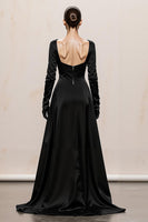 Load image into Gallery viewer, Black and White Sheath Satin Square Neck Long Sleeves Formal Dress