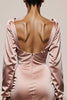 Load image into Gallery viewer, Light Pink Mermaid V-Neck Satin Backless Long Sleeves Formal Dress